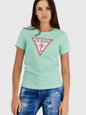 Zdjęcie produktu GUESS Zielony t-shirt damski z trójkątnym logo