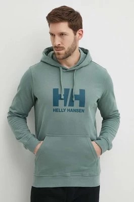 Zdjęcie produktu Helly Hansen bluza bawełniana HH LOGO HOODIE męska kolor zielony z kapturem z aplikacją