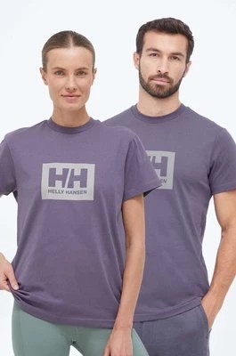 Zdjęcie produktu Helly Hansen t-shirt bawełniany kolor fioletowy z nadrukiem