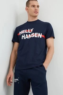 Zdjęcie produktu Helly Hansen t-shirt bawełniany kolor granatowy z nadrukiem
