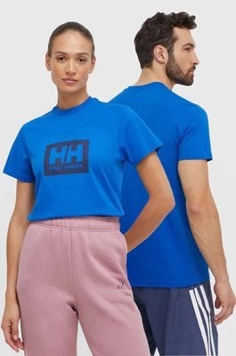Zdjęcie produktu Helly Hansen t-shirt bawełniany kolor niebieski z nadrukiem