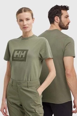 Zdjęcie produktu Helly Hansen t-shirt bawełniany kolor zielony z nadrukiem