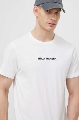 Zdjęcie produktu Helly Hansen t-shirt bawełniany męski kolor biały z aplikacją