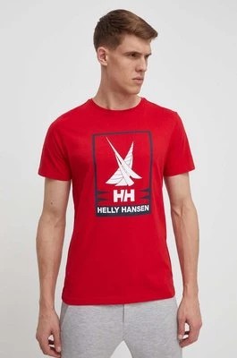 Zdjęcie produktu Helly Hansen t-shirt bawełniany męski kolor czerwony z nadrukiem