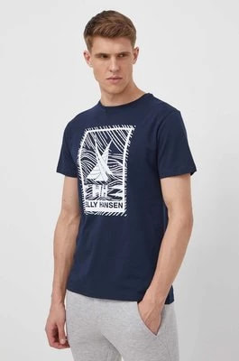 Zdjęcie produktu Helly Hansen t-shirt bawełniany męski kolor granatowy z nadrukiem