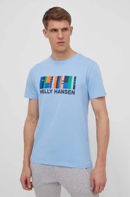Zdjęcie produktu Helly Hansen t-shirt bawełniany męski kolor niebieski z nadrukiem