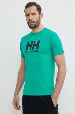 Zdjęcie produktu Helly Hansen t-shirt bawełniany męski kolor zielony z aplikacją