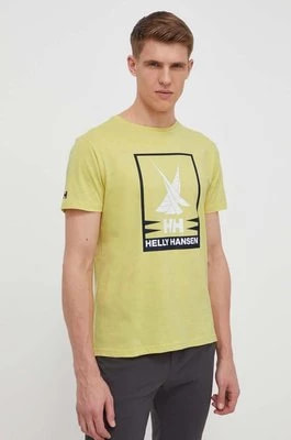 Zdjęcie produktu Helly Hansen t-shirt bawełniany męski kolor żółty z nadrukiem