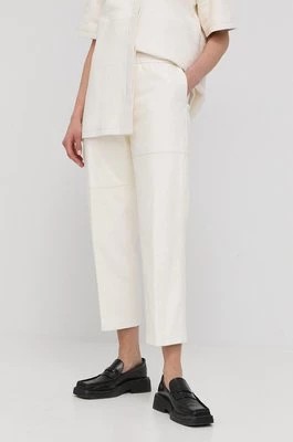 Zdjęcie produktu Herskind spodnie skórzane damskie kolor biały proste high waist