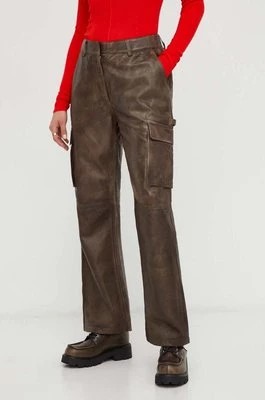Zdjęcie produktu Herskind spodnie skórzane damskie kolor brązowy proste high waist