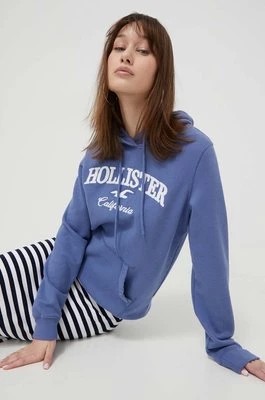Zdjęcie produktu Hollister Co. bluza damska kolor niebieski z kapturem z aplikacją