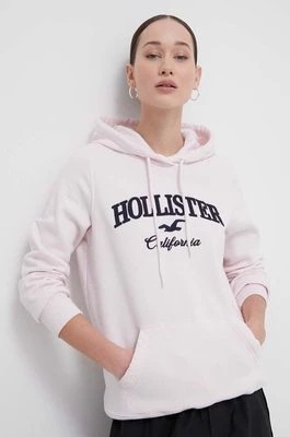 Zdjęcie produktu Hollister Co. bluza damska kolor różowy z kapturem z aplikacją
