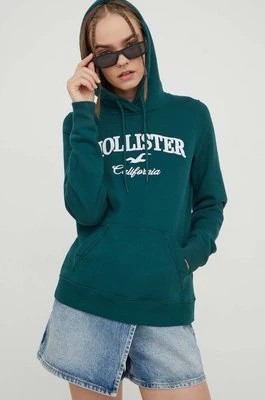 Zdjęcie produktu Hollister Co. bluza damska kolor zielony z kapturem z aplikacją