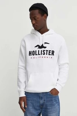Zdjęcie produktu Hollister Co. bluza męska kolor biały z kapturem z aplikacją
