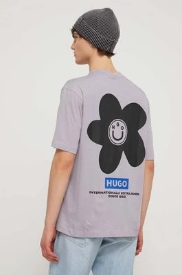 Zdjęcie produktu Hugo Blue t-shirt bawełniany męski kolor fioletowy z nadrukiem 50513214