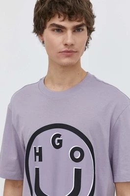 Zdjęcie produktu Hugo Blue t-shirt bawełniany męski kolor fioletowy z nadrukiem 50513189