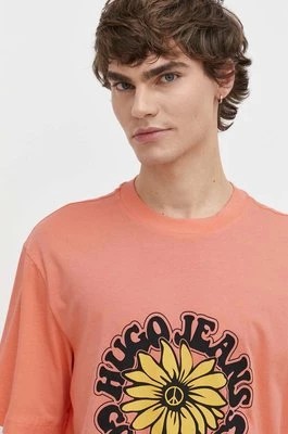 Zdjęcie produktu Hugo Blue t-shirt bawełniany męski kolor różowy z nadrukiem 50515317