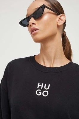 Zdjęcie produktu HUGO bluza bawełniana damska kolor czarny gładka