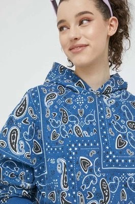 Zdjęcie produktu HUGO bluza bawełniana damska kolor niebieski z kapturem wzorzysta