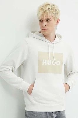 Zdjęcie produktu HUGO bluza bawełniana męska kolor beżowy z kapturem z nadrukiem
