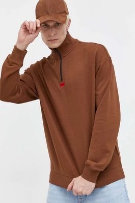 Zdjęcie produktu HUGO bluza bawełniana męska kolor brązowy gładka 50470121