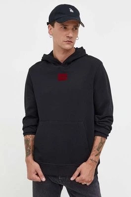Zdjęcie produktu HUGO bluza bawełniana męska kolor czarny z kapturem z aplikacją