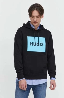 Zdjęcie produktu HUGO bluza bawełniana męska kolor czarny z kapturem z nadrukiem 50473168