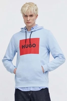 Zdjęcie produktu HUGO bluza bawełniana męska kolor niebieski z kapturem z nadrukiem 50473168