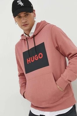 Zdjęcie produktu HUGO bluza bawełniana męska kolor różowy z kapturem 50473168