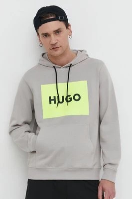 Zdjęcie produktu HUGO bluza bawełniana męska kolor szary z kapturem z nadrukiem 50473168