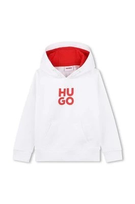 Zdjęcie produktu HUGO bluza dziecięca kolor biały z kapturem z nadrukiem