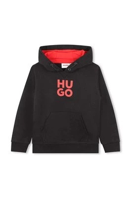 Zdjęcie produktu HUGO bluza dziecięca kolor czarny z kapturem z nadrukiem