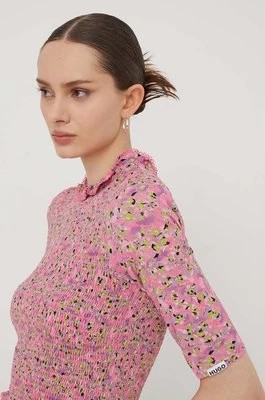 Zdjęcie produktu HUGO bluzka damska kolor różowy wzorzysta 50508655