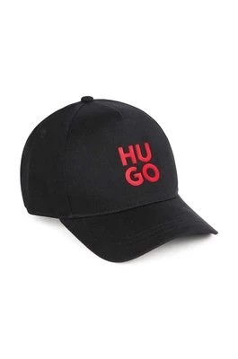 Zdjęcie produktu HUGO czapka z daszkiem bawełniana dziecięca kolor czarny z aplikacją