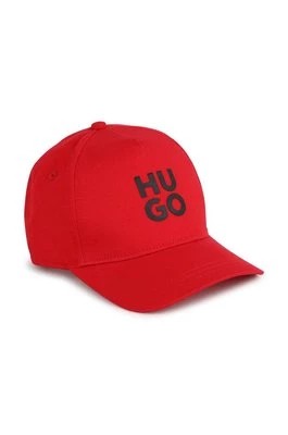 Zdjęcie produktu HUGO czapka z daszkiem bawełniana dziecięca kolor czerwony z aplikacją