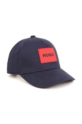 Zdjęcie produktu HUGO czapka z daszkiem bawełniana dziecięca kolor granatowy z aplikacją