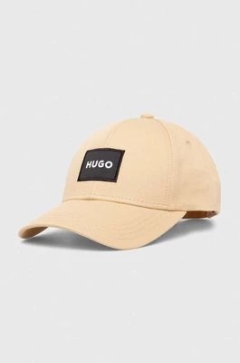 Zdjęcie produktu HUGO czapka z daszkiem bawełniana kolor beżowy z aplikacją 50496409