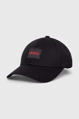 Zdjęcie produktu HUGO czapka z daszkiem bawełniana kolor czarny z aplikacją 50496409