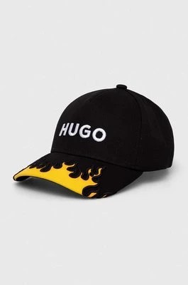 Zdjęcie produktu HUGO czapka z daszkiem bawełniana kolor czarny z aplikacją 50506202