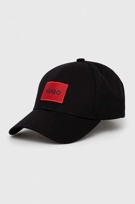 Zdjęcie produktu HUGO czapka z daszkiem bawełniana kolor czarny z aplikacją 50492745