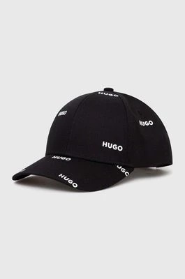 Zdjęcie produktu HUGO czapka z daszkiem bawełniana kolor czarny z nadrukiem 50516141