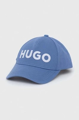 Zdjęcie produktu HUGO czapka z daszkiem bawełniana kolor niebieski z aplikacją