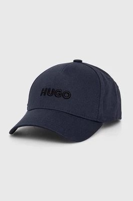 Zdjęcie produktu HUGO czapka z daszkiem bawełniana kolor niebieski z aplikacją 50496033