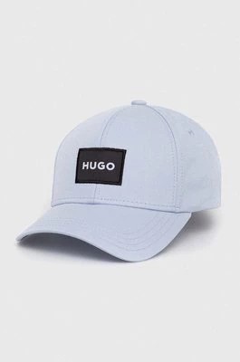 Zdjęcie produktu HUGO czapka z daszkiem bawełniana kolor niebieski z aplikacją 50496409