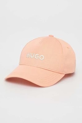 Zdjęcie produktu HUGO czapka z daszkiem bawełniana kolor pomarańczowy z aplikacją 50496033