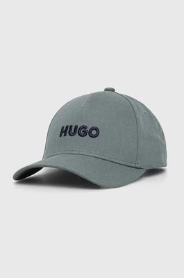 Zdjęcie produktu HUGO czapka z daszkiem bawełniana kolor zielony z aplikacją 50496033