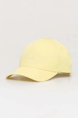 Zdjęcie produktu HUGO czapka z daszkiem bawełniana kolor żółty z nadrukiem