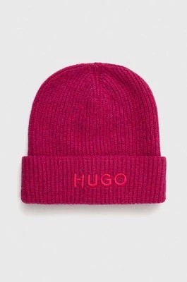 Zdjęcie produktu HUGO czapka z domieszką wełny kolor różowy