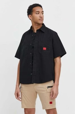 Zdjęcie produktu HUGO koszula bawełniana męska kolor czarny relaxed z kołnierzykiem klasycznym 50495912