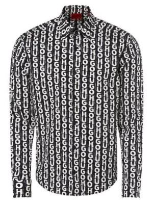 Zdjęcie produktu HUGO Koszula męska Mężczyźni Slim Fit Bawełna czarny wzorzysty kołnierzyk kent,